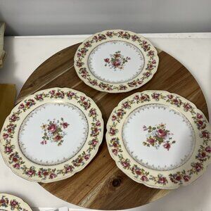 HOSTESS Golden Castle 3 Salad Plates Floral Beige Pink 1930’s 22.5cm